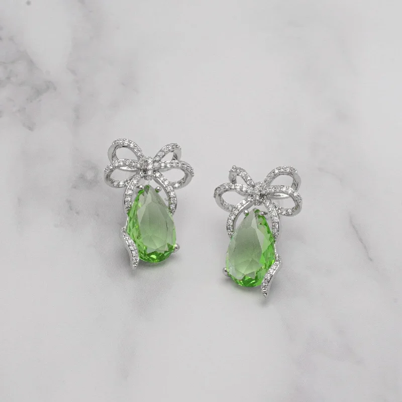 Victoria Townsend Silver Plated Green and White Cubic Zirconia Stone Bow Earring.