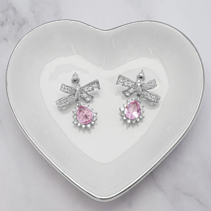 Victoria Townsend Silver Plated Pink Cubic Zirconia Bow Dangle Earring