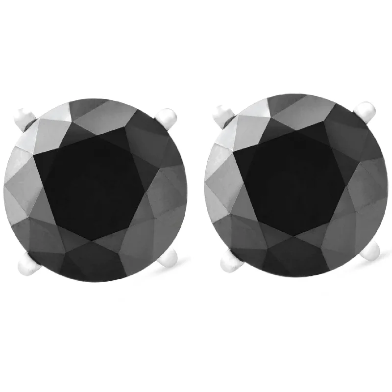 White Gold 1ct Round Cut Black Diamond Studs