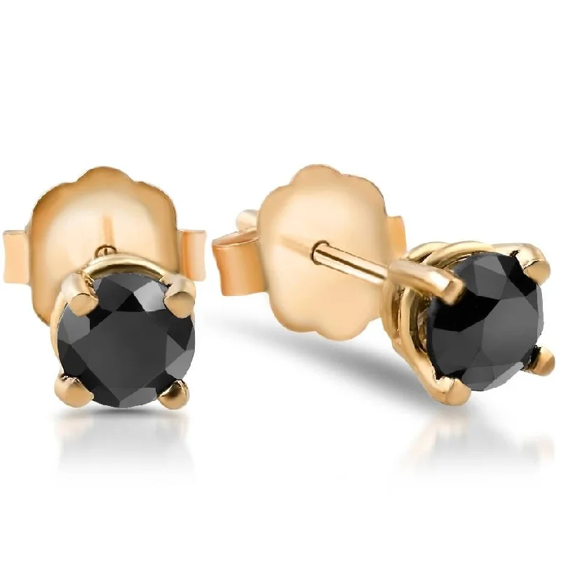 Yellow Gold 1/2ct Round Cut Black Diamond Studs