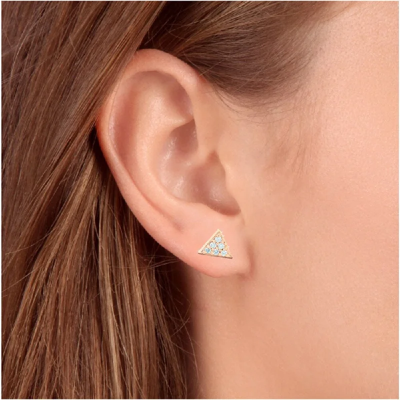 Yellow Gold Triangle Pave .12Ct Diamond Delicate Studs Womens Earrings