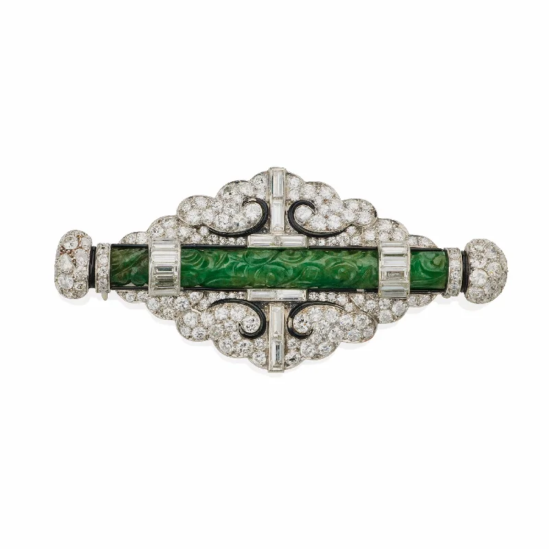 Cartier Art Deco Jadeite and Diamond Brooch