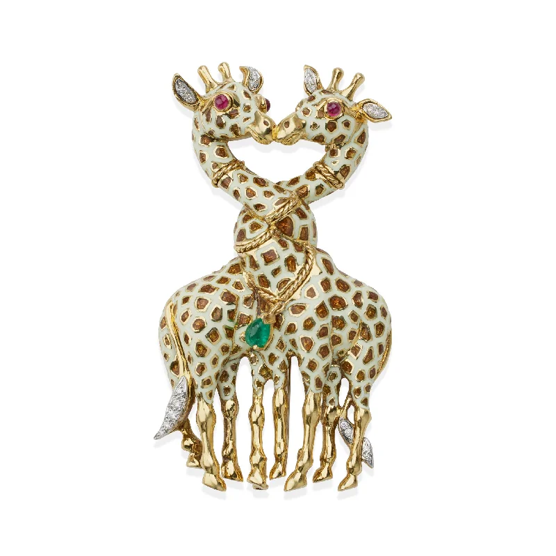 David Webb Enamel Giraffe Brooch