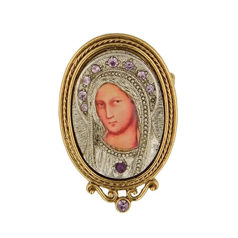 Symbols Of Faith Purple Crystal Enamel Small Iconica Mary Brooch