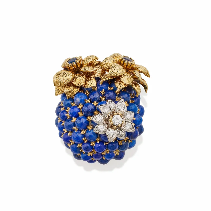 Tiffany & Co. Lapis and Diamond Blossom Clip Brooch